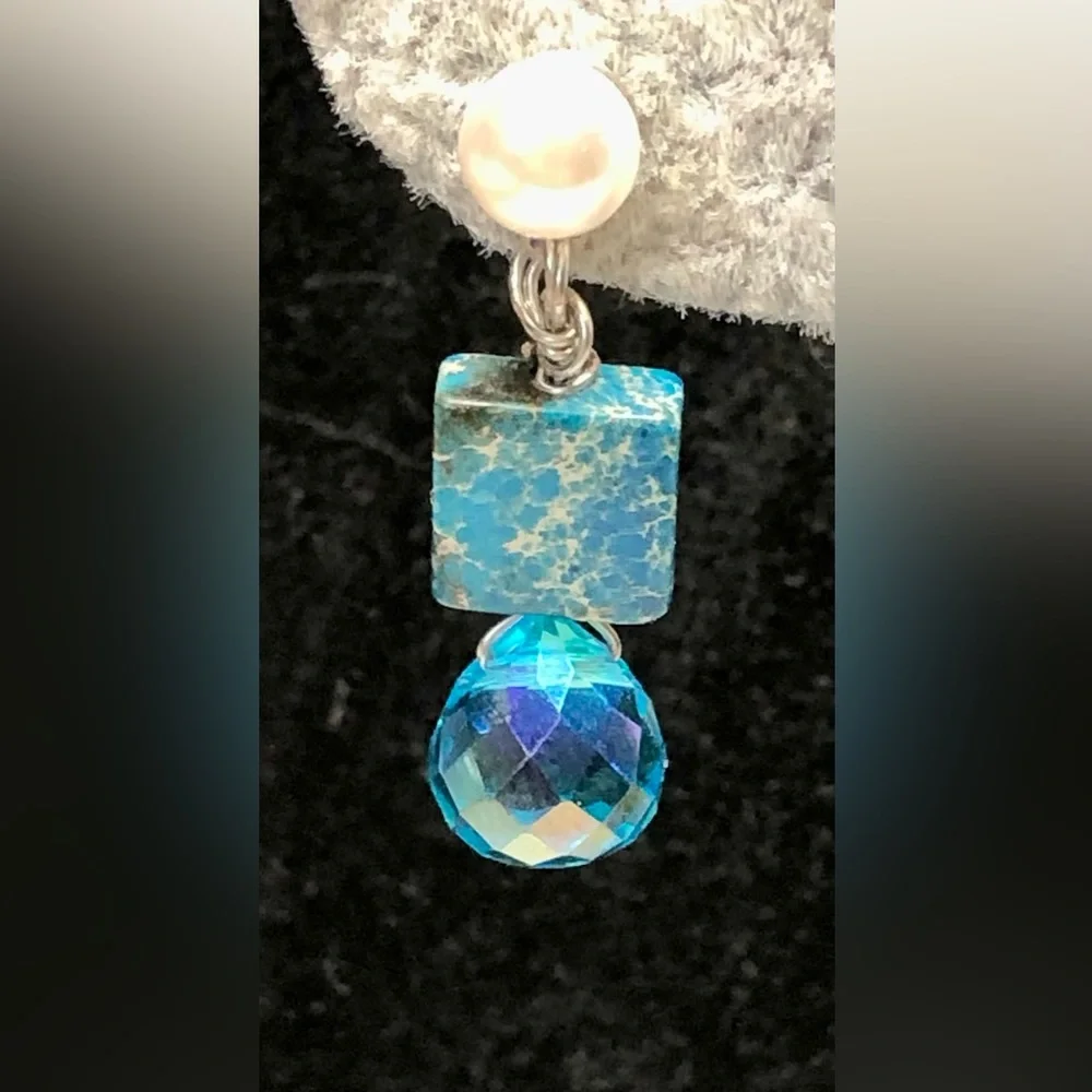 🦋Pretty blue and sea sediment earrings-artisan - Picture 5 of 9